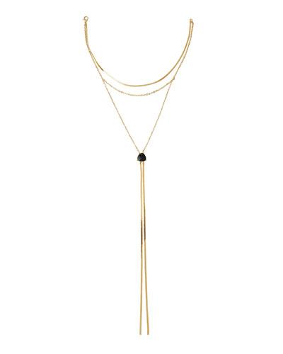 Layered Y-drop Choker Necklace W/ Crystal, Black