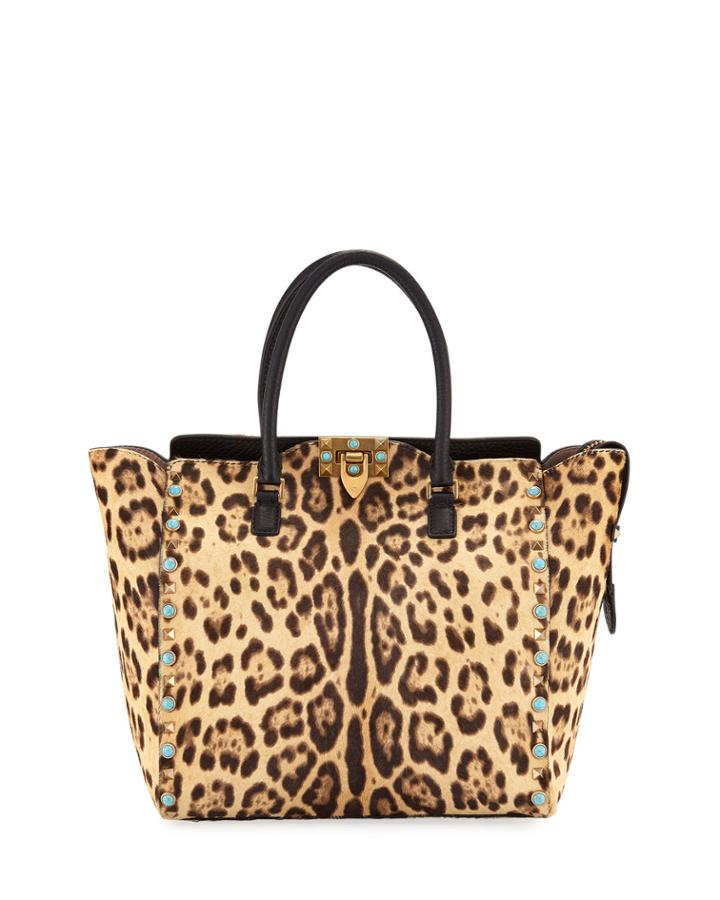 Leopard-print Fur Top-handle Bag