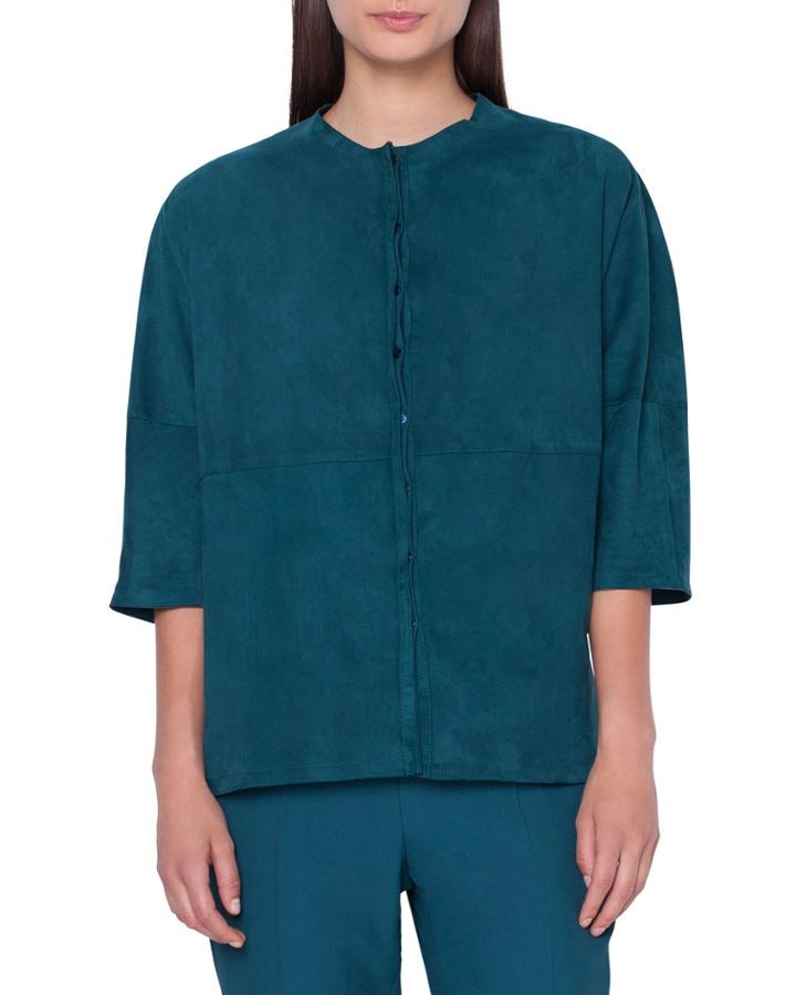1/2-sleeve Nubuck-suede Kimono Blouse