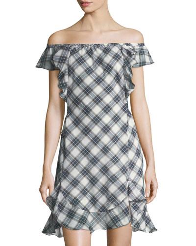 Plaid Off-the-shoulder Dress