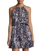 Nathan Printed Halter Dress, Black Pattern