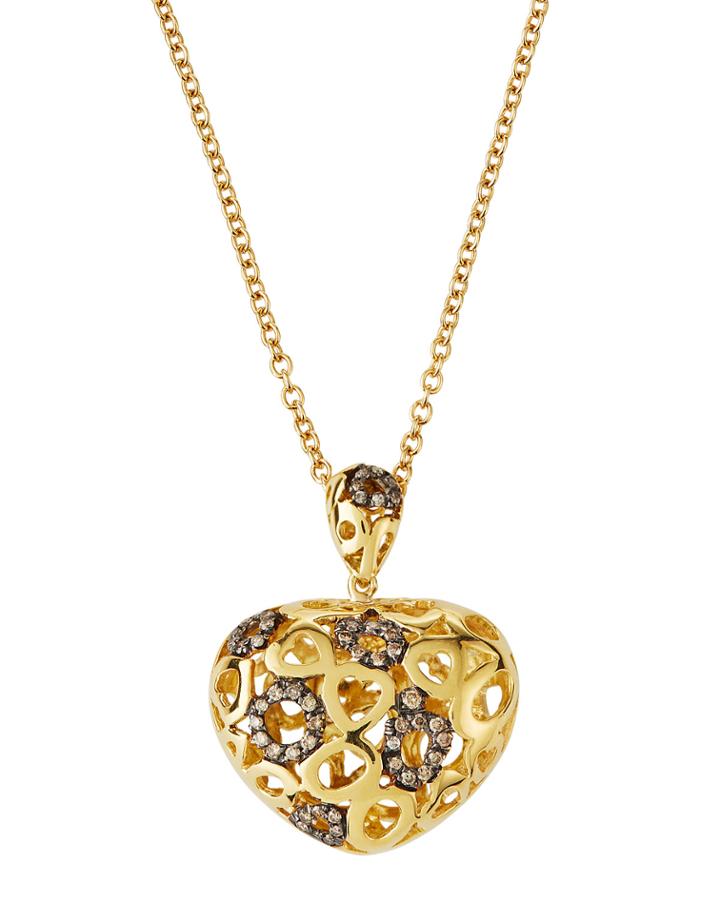 18k Cognac Diamond Cutout Heart Pendant Necklace