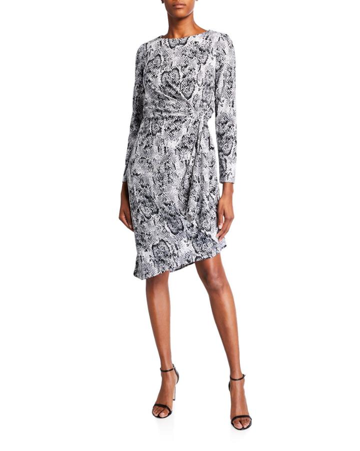 Snakeskin Side Ruched Asymmetric Dress