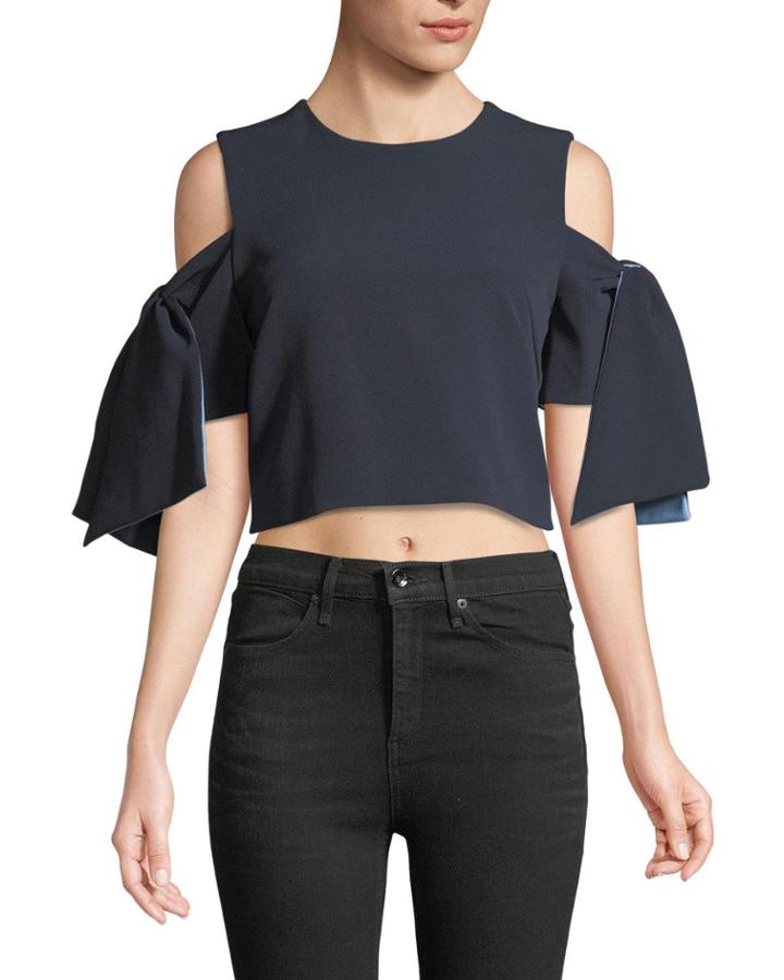 Ansley Cold-shoulder Tie-sleeve Crop Top
