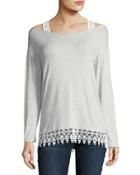 Lightweight Lace-trim Cold-shoulder Tee
