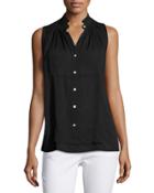 Sleeveless Collar Front Button-down Top