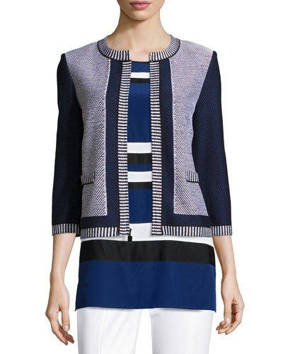 Grenada Patch-knit 3/4-sleeve Jacket, Caviar/vivid Denim