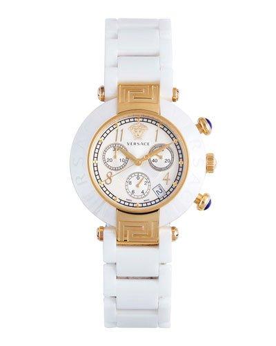 39mm Reve Ceramic Chronograph Bracelet Watch, White/golden