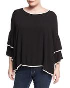 Cold-shoulder Ruffled Top, Black/brown,