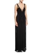 Crocheted Sleeveless Cami Gown, Black