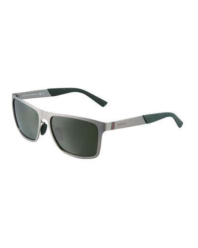 Square-frame Plastic Sunglasses, Gray