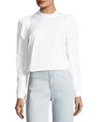 Isabel Button-back Pouf-sleeve Poplin