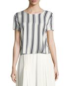 Striped Twisted-back Top, White