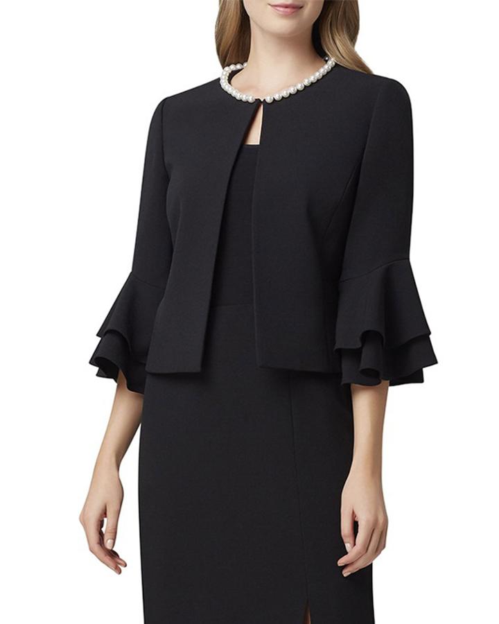 Pearl-neck Ruffle-sleeve Crepe Jacket