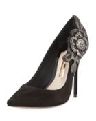 Suede Flower-embroidered Pumps