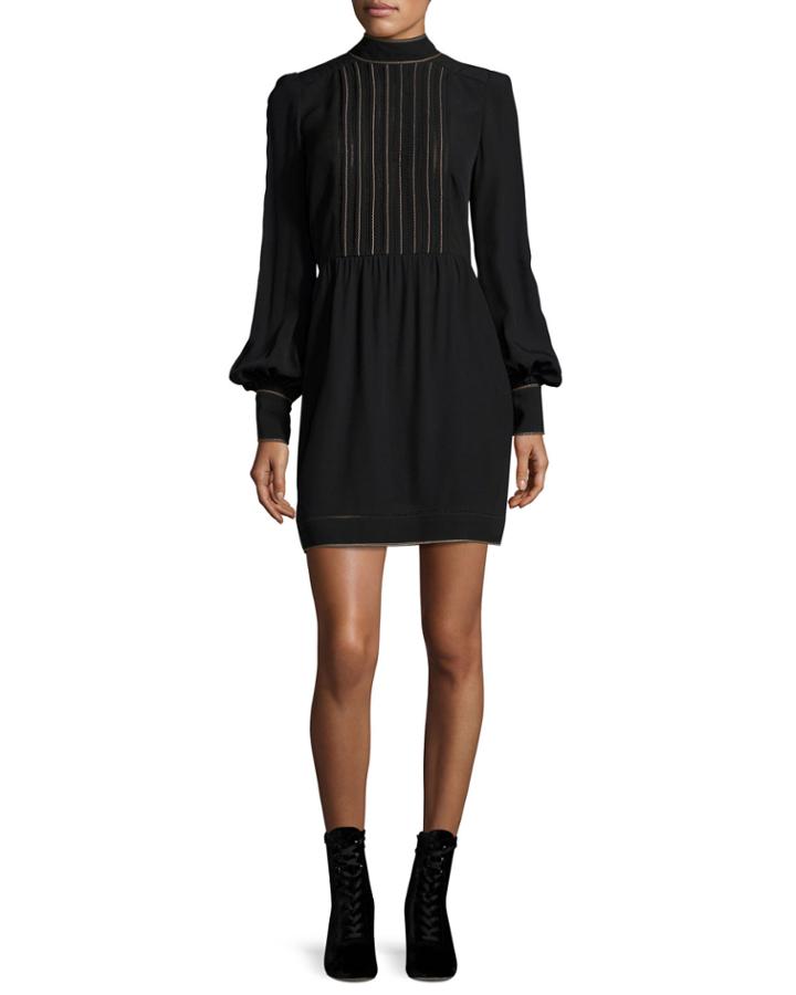 Mesh-front Bishop-sleeve Dress