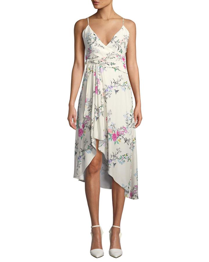 Estille V-neck Sleeveless Floral-print Wrap-style Dress