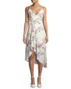 Estille V-neck Sleeveless Floral-print Wrap-style Dress