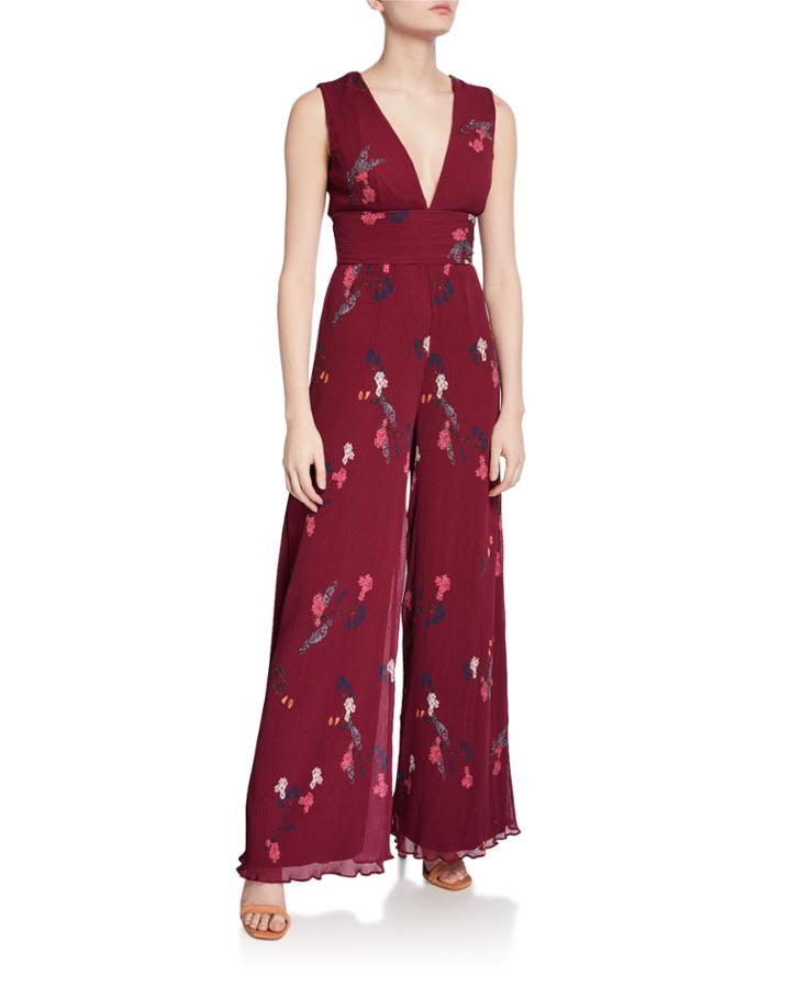 Night Fall Floral V-neck Sleeveless Jumpsuit
