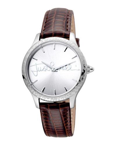 36mm Logo Plisse Leather Watch, Brown