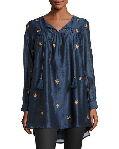 Blythe Star-embroidered Tunic, Navy