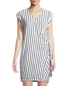 Cap-sleeve Striped Wrap Dress