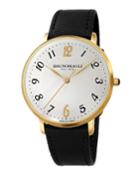 36mm Roma 1221 Leather Watch, Black/gold