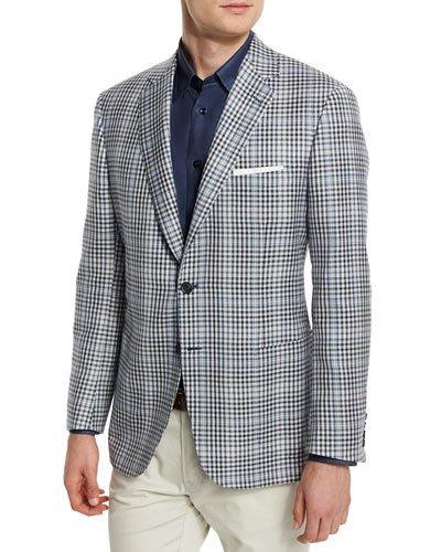 Plaid Two-button Silk-blend Jacket, Black/white