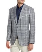 Plaid Two-button Silk-blend Jacket, Black/white