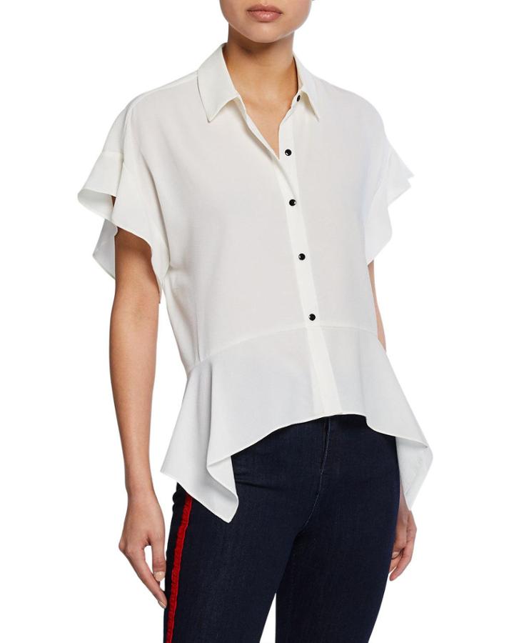 Collared Button-front Flutter Peplum Blouse
