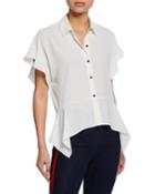 Collared Button-front Flutter Peplum Blouse