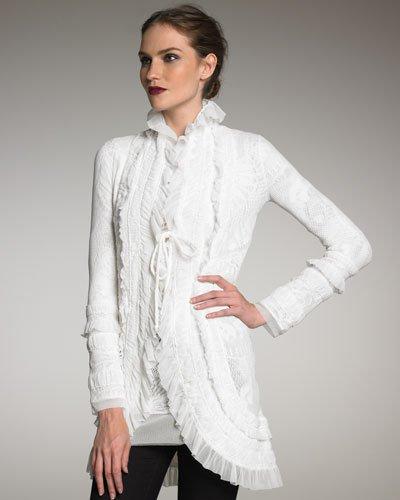 Exclusive Lace Ruffle Cardigan, Cream
