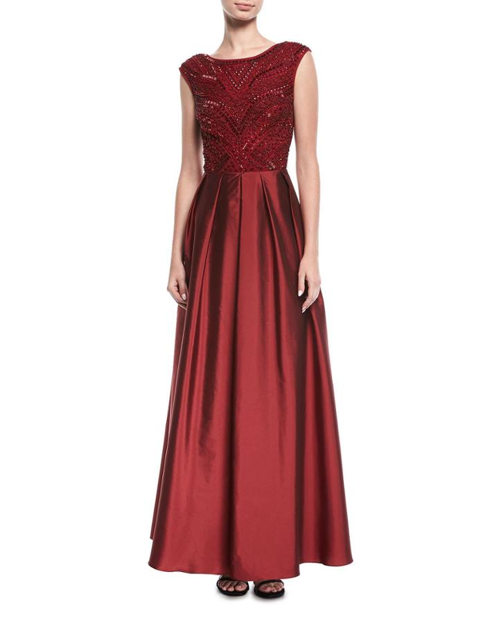 Beaded Evening Gown W/ Taffeta
