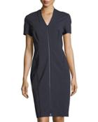 Zip-front Short-sleeve Sheath Dress With Marrow