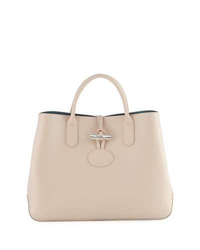 Roseau Reversible Leather Tote Bag, Beige