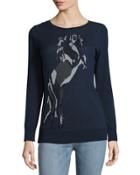 Horse Jacquard Print Sweater, Navy/gray