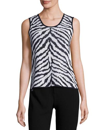Animal-print Scoop-neck Tank, White/black