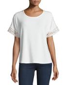 Mixed Lace-trim Tee, White