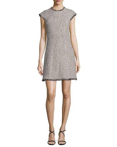 Structured Tweed Dress W/fringe Trim