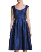 Sleeveless Floral-print Jacquard Dress, Royal/navy