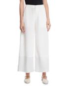 Flat-front Wide-leg Pants W/ Contrast Hem