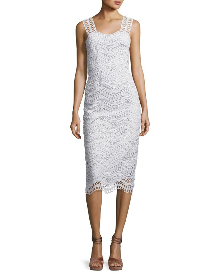Wave-lace Sleeveless Sheath Dress,