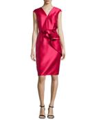 Ruffled-waist Cap-sleeve Cocktail Dress,