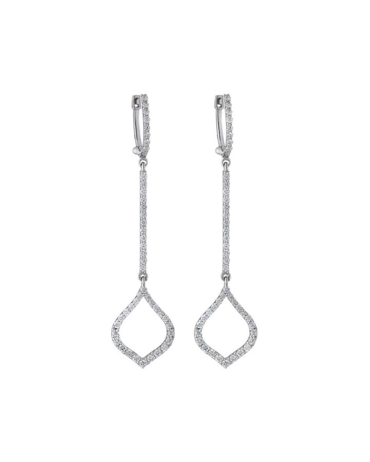 18k White Gold Diamond Art Deco Linear Moroccan Earrings