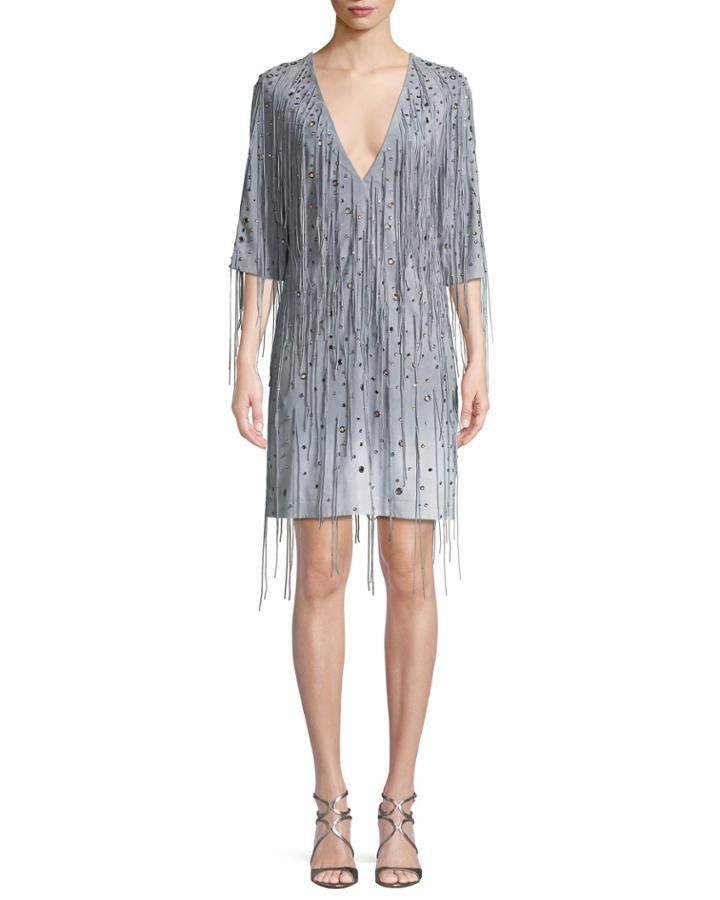 Deep V-neck Fringe Metal Eyelets Degrade