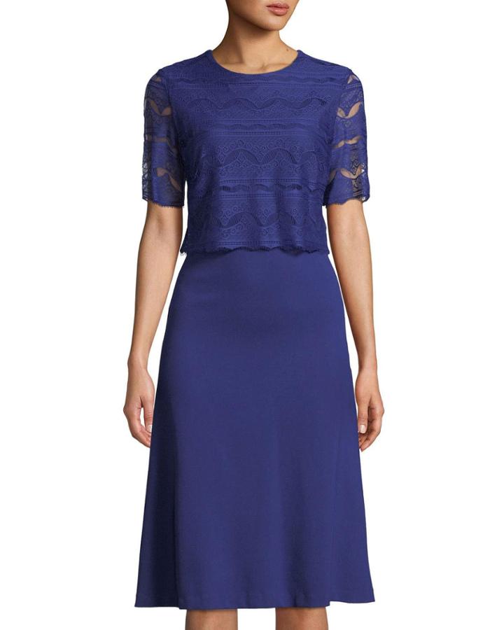 Half-sleeve Dress W/lace Overlay