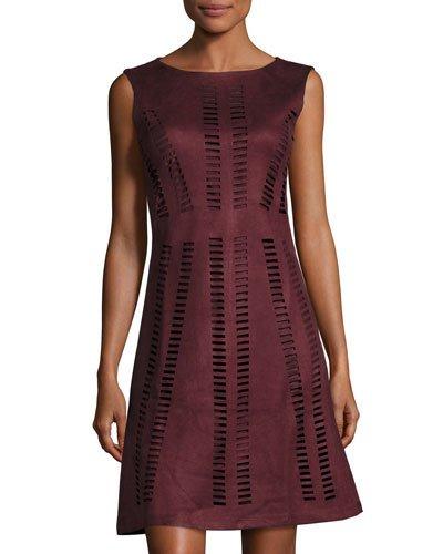 Laser-cut Faux-suede Dress, Purple