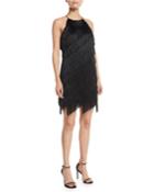 Sleeveless High-neck Fringe Slip Cocktail Dress