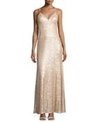 Spaghetti-strap Sequin Column Gown, Blush