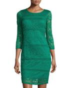 3/4-sleeve Lace Dress, Emerald Green